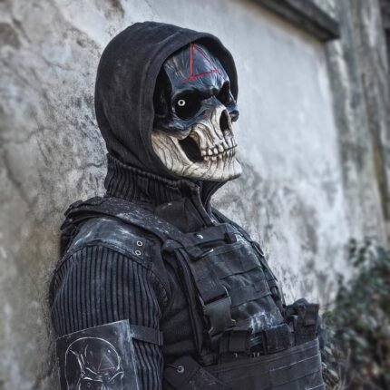 CS Gothic Skull Mask - Punk Rock Costume Mask with vacant eyes, Halloween, Cosplay, Themed Parties - Latex Mask for Horror Events & Roleplay - Non-Washable Latex Construction, Themed Events, Adventurous Style, Best for Christmas