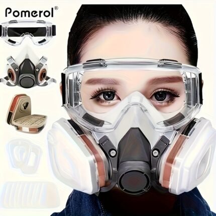 1pc Pomerol Respirator Mask with Filters Safety Glasses 16in 1 High Quality Reusable Half Face Cover Gas Mask, Filters for Painting Chemical Organic Vapor Welding Polishing Woodworking And Other Work Protection Worker's Best Partner
