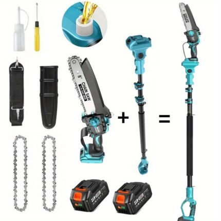 Seesii 8-inch 2-in-1 Cordless Pole Saw and Mini Chainsaw, Brushless Electric Saw with 2*4.0Ah Rechargeable Battery, Max 16 Foot Extension Bar for Wood Cutting and Branch Trimming