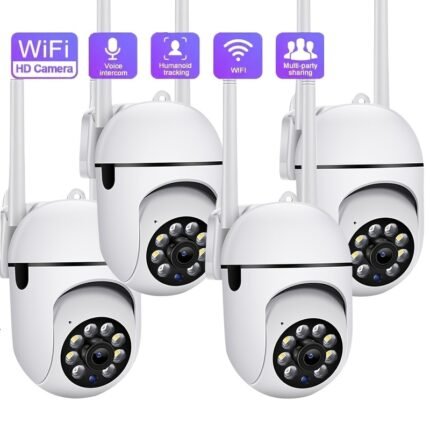 4pcs 1080P/wireless WiFi Camera/color Night Vision/two-way Audio/360-degree Pan/tilt/zoom, AI Motion Tracking And Detection/home Security Monitoring/spotlight And Alarm/cloud Storage And SD Card Storage