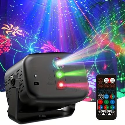 Sound-Activated RGB Disco LED Mini Stage Light with Remote Control - 60 Lighting Effects, USB Powered, Black Modern Design for Clubs, Youngsters' Parties, Birthdays & Weddings, Disco Ball Decor