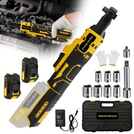 Cordless Ratchet Wrench, Variable Speed Electric Ratchet with 2 Batteries, 3/8 Inch Quick Release, 9 Sockets, Adjustable Torque Control for Easy Fastening & Loosening Industrial and Home DIY Applications, Ideal Tool Kit