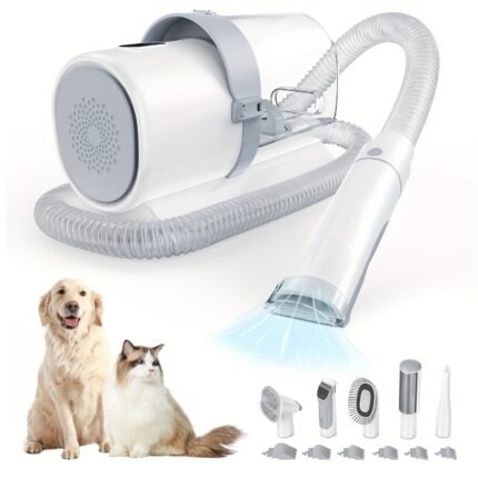 Pet Grooming Vacuum Kit 5 in 1, Vacuum Suction Strong Power 99% Pet Hair, Professional Clippers with 6 Guide Combs, Mulifunctional Grooming Tools for Dogs Cats and Other Animals