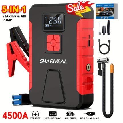 SHARMEAL Car Jump Starter Emergency Power Bank 2500A/3000A Peak Portable Car Jump Starter, 12V Car Battery Charger, Jump Starter Accessories, Car Accessories Tools, LED Lights, Battery Charger, Trolley Battery Charger, Vehicle Maintenance Tool, Roadside Assistance Device, Lightweight Charger, Sleek Emergency Tool, Highcapacity Battery, Durable Construction, Emergency Light Source, Jump Start Adapter, Portable Car Battery Charger, Longlasting Power, Robust Build, Multifunctional