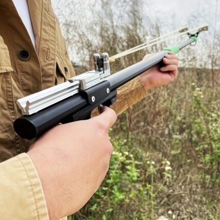 Automatic Triggered Powerful Metal Slingshot with Scope & Stock - Heavy-Duty Hunting Crossbow-like Mechanism, Precision Shooting System for Outdoor Hunting, Jungle, Field Target Practice - Durable & Portable Automatic Launcher (Black) - Ideal for Hunting and Fishing, Automatic Slingshot Machine with Ergonomic Grip and Sturdy Metal Construction for Long-Range Accuracy, Slingshot for Hunting, High Power Slingshot for Hunting And Fishing,