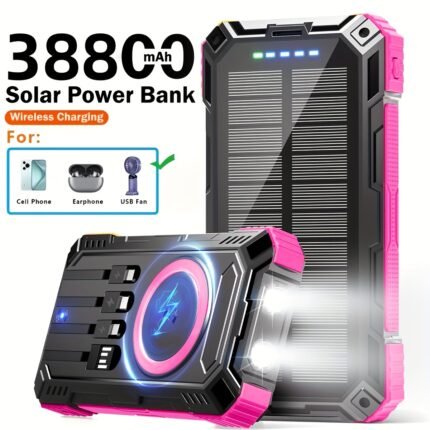 2025 Super 38800mAh USB Portable Solar Charger, Mobile Power for Cell Phones, Long Lasting Travel Camping Charger for All Devices - with LED Flashlight, Compass And Hiking Buckle, Best Gift for Holiday!