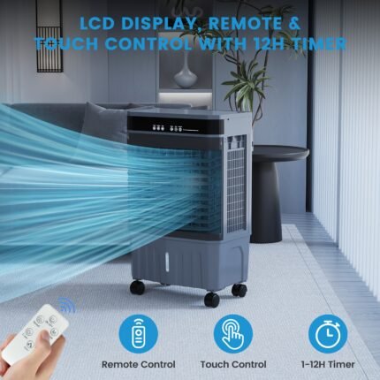 1800CFM Evaporative Air Cooler, 3-in-1 Portable Swamp Cooler With 12H Timer, 3 Speeds, 5.3Gal Water Tank & 4 Ice Packs, Glass Top Design For Bedroom, Office, Garage, Indoor Outdoor Use(30"H)