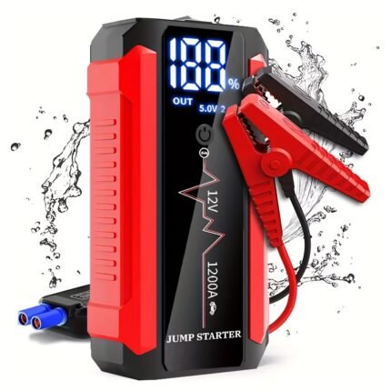 Portable Car Battery Booster Starter with Digital Display, 300A 12V Jumper Box for Cars Motorcycles Trucks SUVs - USB-C Charging, LED Flashlight & Emergency Power Booster
