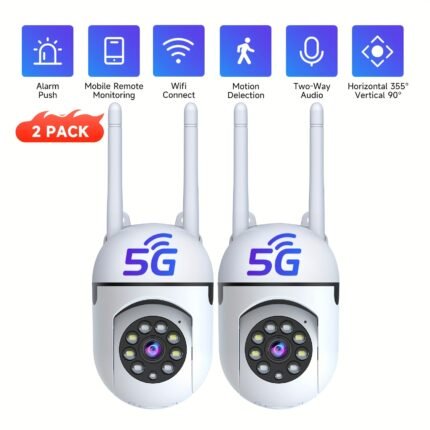 2pcs Wireless Camera, AI Motion Detection, Dual-Band WiFi, 355° Pan & Tilt, Video, Two-Way Audio, Full Color Night Vision, Cloud & SD Storage