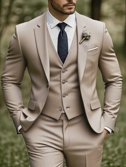 Elegant Men'S 3pcs Suit- Slim Fit Tuxedo Set for Weddings& Formal Occasions, Black Suit with White Shirt& Pants, Perfect for Office Meetings and Elegant Events, Formal Attire | Slim Fit Suit | Durable Wedding Wea