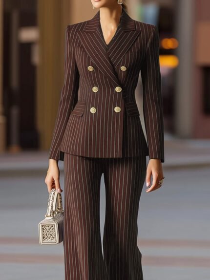 Best - Selling High - quality Women's Summer Suit Set, Loose Fit, Wide - leg Trousers Design, Decorated with Metal Buttons, Trendy and Versatile, Suitable for Weekend Outings/ Friends' Gatherings/ Shopping, Must - have for Casual Fashion