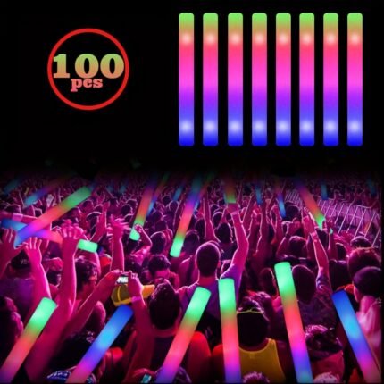 100pcs, LED Light Emitting Foam Stick 3 Mode Color Changing And Flashing Light Emitting Party Supplies, Light Emitting Sticks That Make People Cheer In The Dark, Wedding Birthday, Carnival, Concert, Camping, Sports Events, Thanksgiving, Halloween, Christmas Party Supplies.