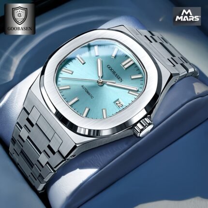 LegacyMacaw WingEscapement Chronometer - Automatic Mechanical Watch with 30m Waterproof, Stainless Steel Case & Band, Roman Numerals, Blue Dial, Date Display, Business Style for Men, Christmas/Valentine's/Thanksgiving Gifts, Without Battery