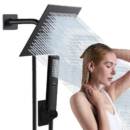 An 8-Inch High-Pressure Large Flow Shower Head Set, Square Shower Head, with a Two-Function Handheld Shower Nozzle, 59-Inch Soft Hose.