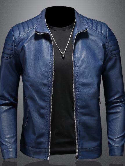 Men'S Trendy Casual Jacket - Elegant Stand Collar, Zipper Front, Long Sleeves with Pockets, Black, Regular Fit for Casual Attire, Casual Jacket | Sleek Black Jacket | Polyester Lining