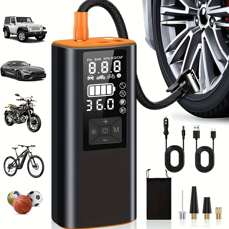 d33d4ab3-2660-4fb2-b947-caaf951ccf04.jpg Portable Tire Inflator, Air Compressor Air PumpWith Digital Pressure Gauge, 150 PSI, Air Pump With Strong Light For Car, Motorcycle, Electric Bike, And Bicycle - Image 1