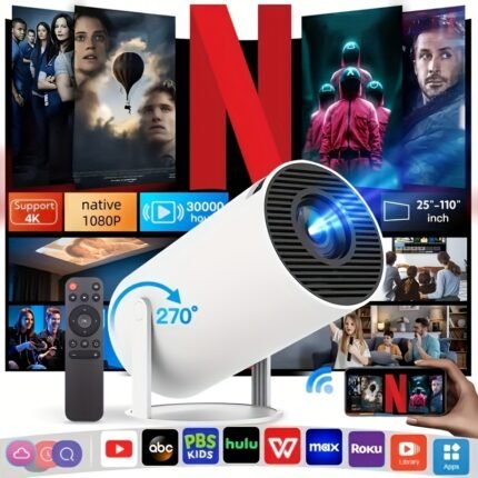 Portable Mini Projector, Compatible With IOS, Android, Windows And Other Systems - Comes With A Remote Control, Perfect For Smartphones, PS4, USB Devices. Micro Projector Is Suitable As A Gift, As Well As For Home And Outdoor Viewing, Native 1080P Support 4k For Office, Home Theater And Friend Gatherings