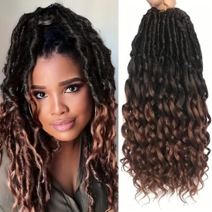 14-Inch Deep Faux Locs Crochet Hair, 6 Packs of Goddess Locs with Soft Locs And Curly Ends, Pre-Looped Deep Wavy Crochet Hair Designed for Black Women.