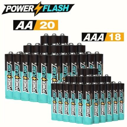 PowerFlash AAA18+AA20/AAA12+AA12/AA8/AAA6 Alkaline Batteries, Combo Pack for Home, Various Household Device, High Performance, Durable And Long Lasting