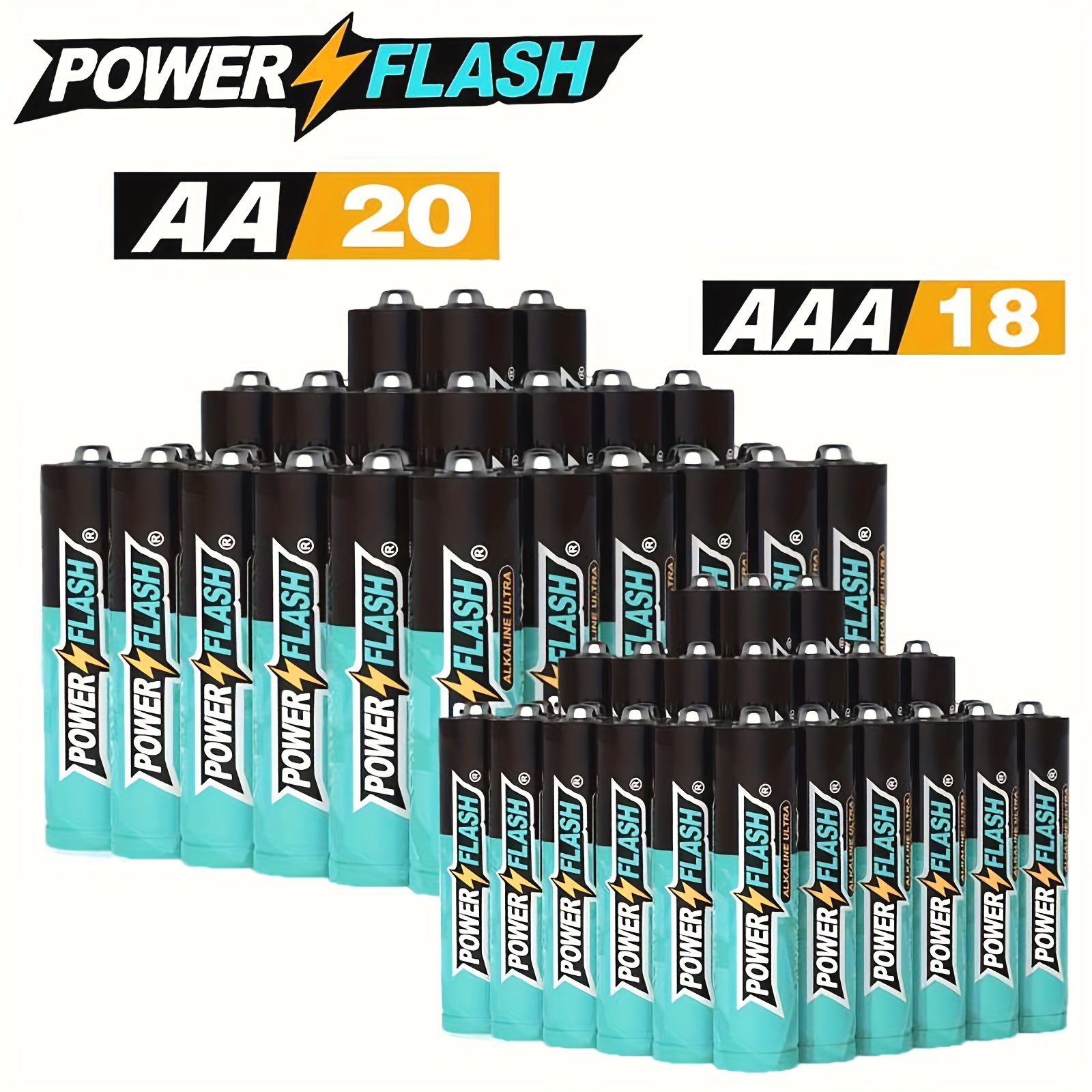d4e8ad16-3437-4d16-9af6-52bce9518a66.jpg PowerFlash AAA18+AA20/AAA12+AA12/AA8/AAA6 Alkaline Batteries, Combo Pack for Home, Various Household Device, High Performance, Durable And Long Lasting - Image 1