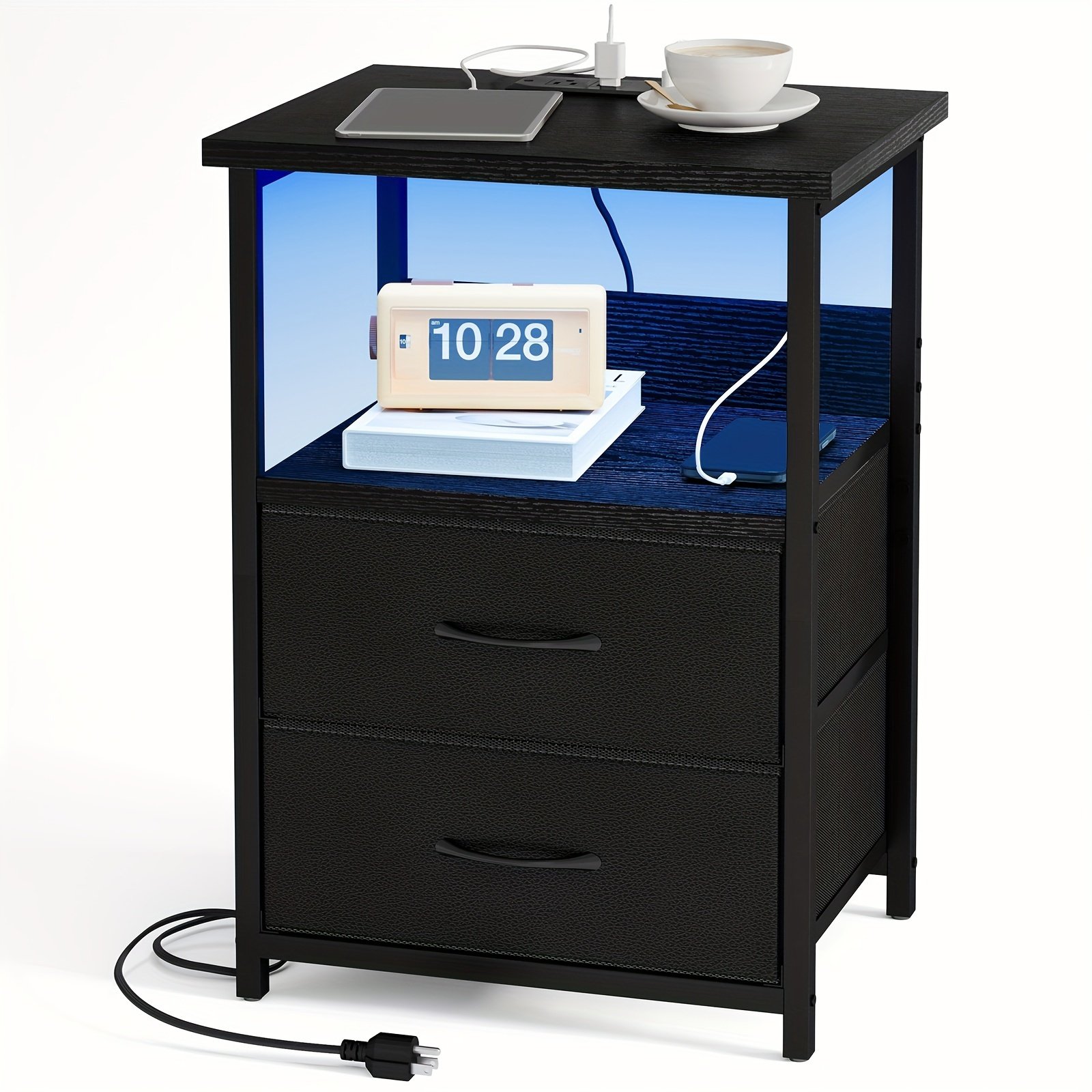 d505e3ef-4f8c-41bf-a42a-22c08bdd4157.jpg TOMNK 1/2pcs NightStand, Display Stand With 2/3/4 Drawers, LED Nightstand 1/2 Set With Charging Station For Bedroom, Fabric Storage Drawers With PU Finish, Storage Table For Living Room, School Storage, Multiple Colors, For Halloween And Christmas - Image 1