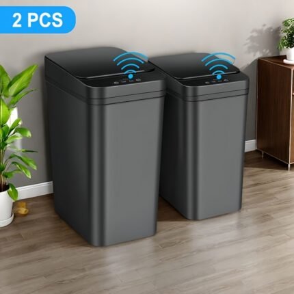 2 Pack - 4.5 Gallon & 2.8 Gallon Smart Trash Can Sensor Motion Slim Touchless Bathroom Trash Can - Trash Bin with Lid - Electric, Narrow, Plastic, Auto Open - Small Automatic Garbage Can
