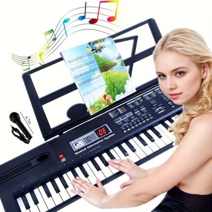 61-Key Portable Digital Piano Keyboard with Built-in Microphone - USB-Powered Electronic Keyboard, LCD Display, 61-Key Full Piano Layout, for Home, Studio, Travel - Ideal for Beginners, Professionals, Gifts - Compatible with USB-C Devices, Piano Accessories, Home Music Practice, Sleek Design, Durable Construction, Beginner Musicians, Professional Instrument, Compact Design, Sturdy Build, Beginner Pianists