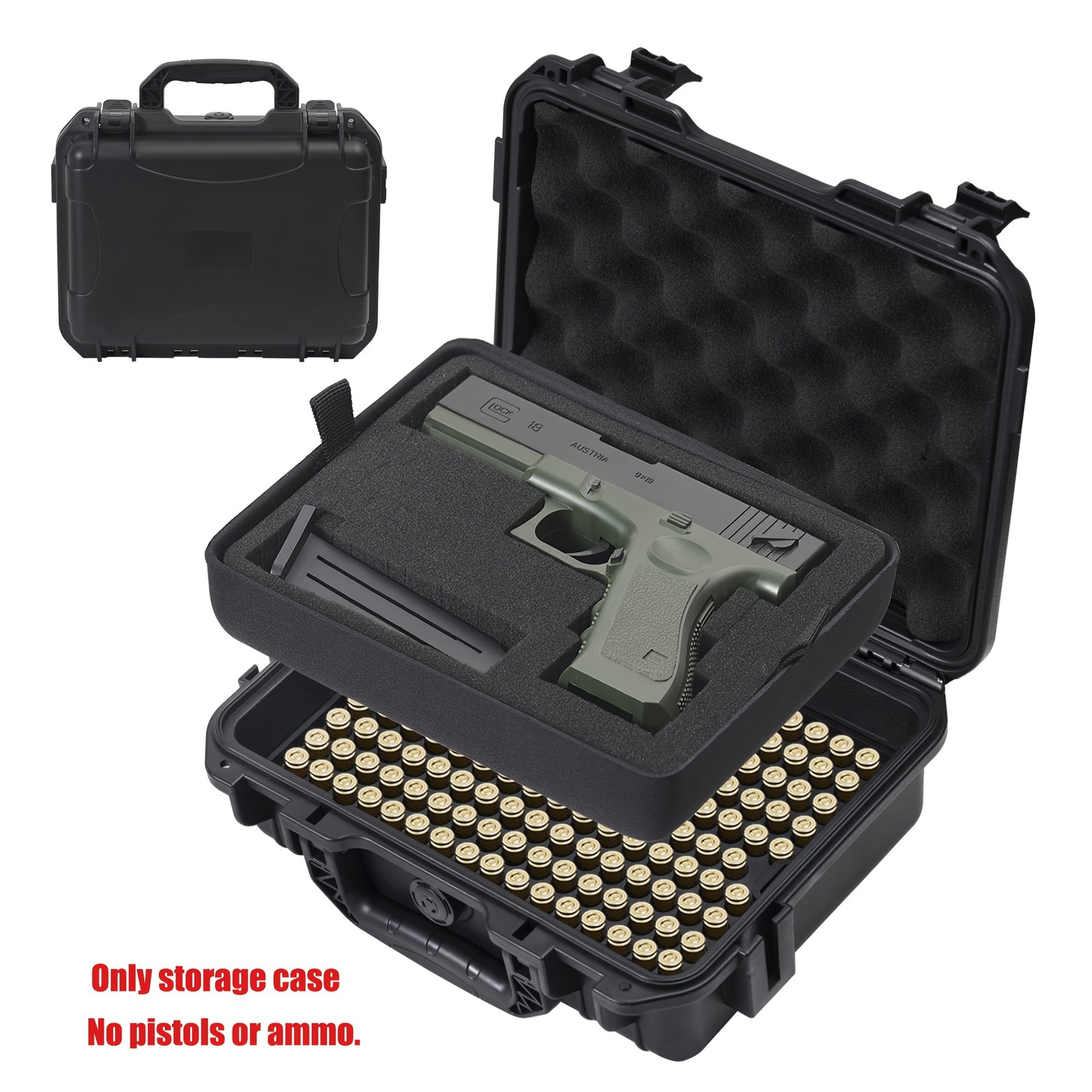 d6bdc5d4-3dcf-48dd-9858-f043f92d41e1.jpg Lockable Hard Shell Gun Case - Durable Firearm & Ammo Storage Box for 9x19mm, 9mm Luger, 380ACP, 38 S&W, 32 S&W,.40 S&W (Case Only) - Image 1