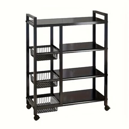 1pc Movable Storage Rack, Adjustable 4-storey Kitchen Shelf With 3 Wire Baskets, Kitchen Organizer And Storage, Metal Shelf Rack With Wheels, Suitable For Garage, Pantry, Bathroom, Closet, Warm House Gift, New Home, Standing Shelf