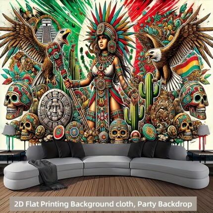 2D Flat, 1pc Aztec Warrior Eagle Wall Tapestry - Vibrant Polyester 71x91 Inch, No Power Needed, Easy to Hang, Durable Indoor/Outdoor Decor for Living Room, Bedroom, Office, Patio, Weddings, Birthdays, Anniversaries, All-Season Home & Party Decoration, Mexican Home Decor, Outdoor Decoration, Intricate Patterns, Easyhang Design, 2D Flat