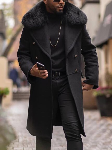 Men'S Winter Coat - Formal to Casual Double-Breasted Jacket with Notch Lapel, Structured Non-Stretch Fabric, Front Pockets - Office, Party, Everyday Outerwear - Fall/Winter Clothing for Young Professionals & Formal Events, Winter Jacket, Office Wear, Sophisticated Look, Premium Material, Stylish Winterwear, Professional Attire, Classic Design, Highquality Material, Young Professionals