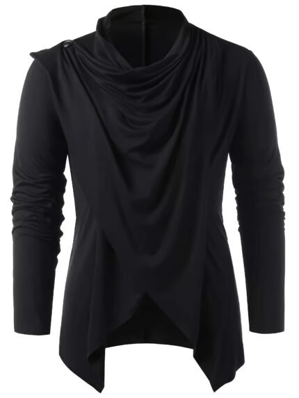 Men'S Stylish Black Long Sleeve Turtleneck Cardigan with Front Pockets - Non-Stretch Fabric, Casual Crew Neck Design for Everyday Comfort, Casual Wear Cardigan | Sleek Shoulder Design | Versatile Cardigan