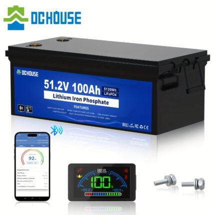 DC HOUSE 48V 100Ah Lithium Golf Cart Battery with Wireless, Lithium Iron Phosphate (LiFePO4), Built-in LCD Monitor & 200A BMS, Heavy-Duty Deep Cycle Battery, Compatible with Club Car, Yamaha, RV, Marine, Off-Grid - Lightweight, Long-Lasting for Golf Carts, Trucks, Boats, Solar Systems, Marine Power Supply, Modern Power Solution, Highperformance Energy Storage, Smart Power Management, Truck Drivers