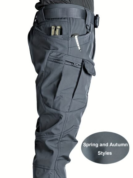 Men's Tactical Cargo Pants - Multiple Utility Pockets (Leg Strap/Hside Pockets), Soft Stretch Fabric, Beltless Design for Outdoor, Hiking, Camping, Work - All-in-One Workwear Trousers, Tactical Camping Gear, Work Cargo Pants, Solid Color Design, Flexible Workwear