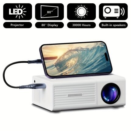Portable Projector, Support 1080P, USB Connection, Remote Control - Compatible With Smartphones, Tablets, Laptops, TV Sticks And USB Drives, Desktop Mount, LCD Display, Power Supply, Button Control, HDTV Input, 854*480 Resolution, Large Screen Display | Modern Projector | Compact Design, Movie Projector