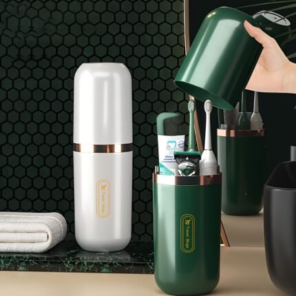 Portable travel toothbrush and toothpaste storage set - including toothbrush, toothpaste, mouthwash cup - perfect for both home and outdoor use - perfect holiday gift, travel hygiene essentials, durable structure, toothbrush holder