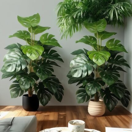 1pc Extra Large Artificial Monstera Plant - Realistic Tropical Style Floor Decor Tree, Maintenance-Free Indoor/Outdoor Home/Office/Wedding Party Decoration, Durable Plastic Greenery, Ideal Housewarming/Christmas Gift, Modern Gardening Accessory with Vibrant Leaves, High-Quality Greenery for Home Decor