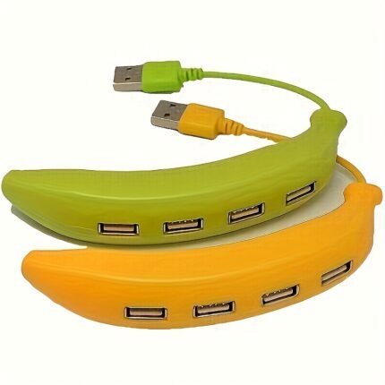 1 Fun Banana-Shaped USB 2.0 Hub, 4-Port USB Splitter with Vibrant Green and Yellow Peel Design, Compact USB Extender for Laptop, Xbox, Flash Drive, HDD, Console, Printer, Camera, Keyboard, Mouse, USB Expansion | Compact USB Hub | Durable Plastic Hub