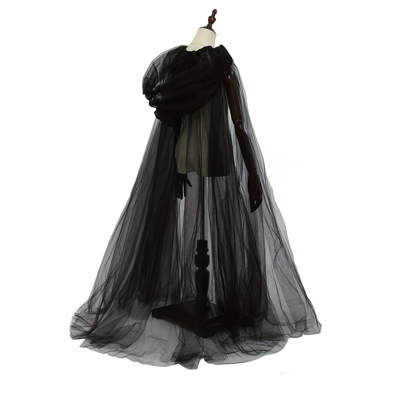 d940997d-9439-4077-b1d2-e4038e45af0c.jpg 1pc Gothic Elegant Double Layer Sheer Cape with Transparent Mesh & Full Coverage - Elegant Flowing Black/White Witch Vampire Cloak for Halloween, Cosplay, Themed Parties, Costume Accessories (Non-Washable, Spot Clean Only) - Women's Elegant Retro Cape, Halloween Outfit, Vintage Style, Nonwashable Fabric, Halloween Lovers, Cosplay Enthusiasts - Image 1