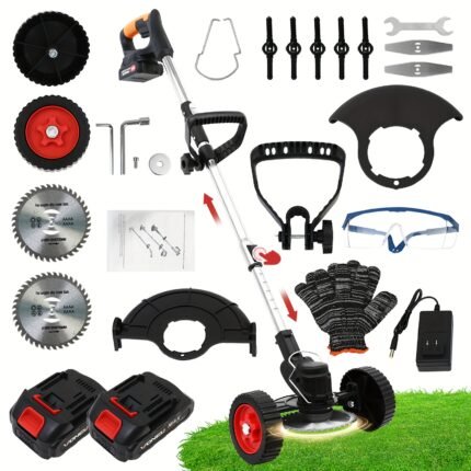 [21V Cordless Weeder Trimmer] Electric Lawn Mower for Home Use with 2 High-capacity Lithium Batteries And 3 Types Of Blades, for Home, Yard, and Outdoor Use, Weeder Trimmers for Lawn,Holiday Birthday Gift, The Best Gift for Father And Husband, Lawn Mower Trimmer, Battery Operated Lawn Mower, Grass Machine, Electric Lawn Mower Cordless, Remote Control Lawn Mower