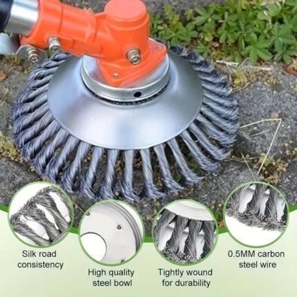 Lawn Mower Blade Set, Includes Trimmer Cutting Head, Multi-Functional Weed Brush Kit, Rotating Connector, Durable Steel Wire Brush Head, Steel Wheel Weed Brush Cutter and Rotating Brush Attachment, Suitable for Lawn Mowers, Unbreakable Wire Trimmer Blades with Adapter Kit for Removing Moss and Rust