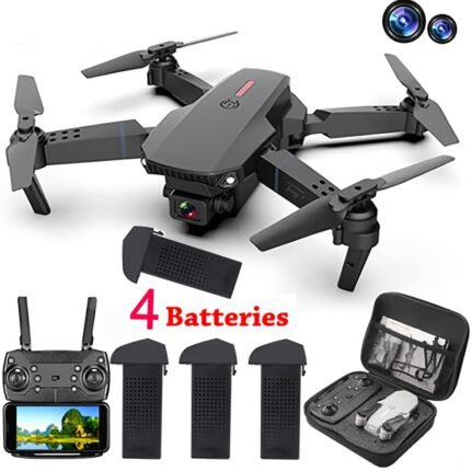 E88 Foldable Drone with Dual Camera, Obstacle Avoidance,E FPV Live Feed, App Control, Long Flight Time - 4K Video Recording, Stable Flight System, One-Touch Takeoff/Landing - Compatible with Smartphones - Ideal Drone for Adults, Kids, Professionals - Birthday/Christmas/Halloween Gift - Includes Batteries & Charger - Compact & Portable RC Quadcopter, Drone With Screen, Drone With Screen Remote Control, Self Flying Drone, Long Distance Drone, Indoor Drone, High Quality Drone,