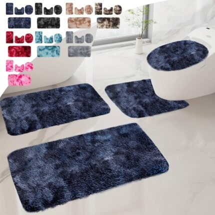 3/4/5pcs Mixed Colors Bath Mats Set Bathroom Rugs For 4/5pcs Toilet Mats Universal Soft Quickly Dry Comfortable Water Absorption Non-Slip Thick Machine Washable Easy Dry Dark Color
