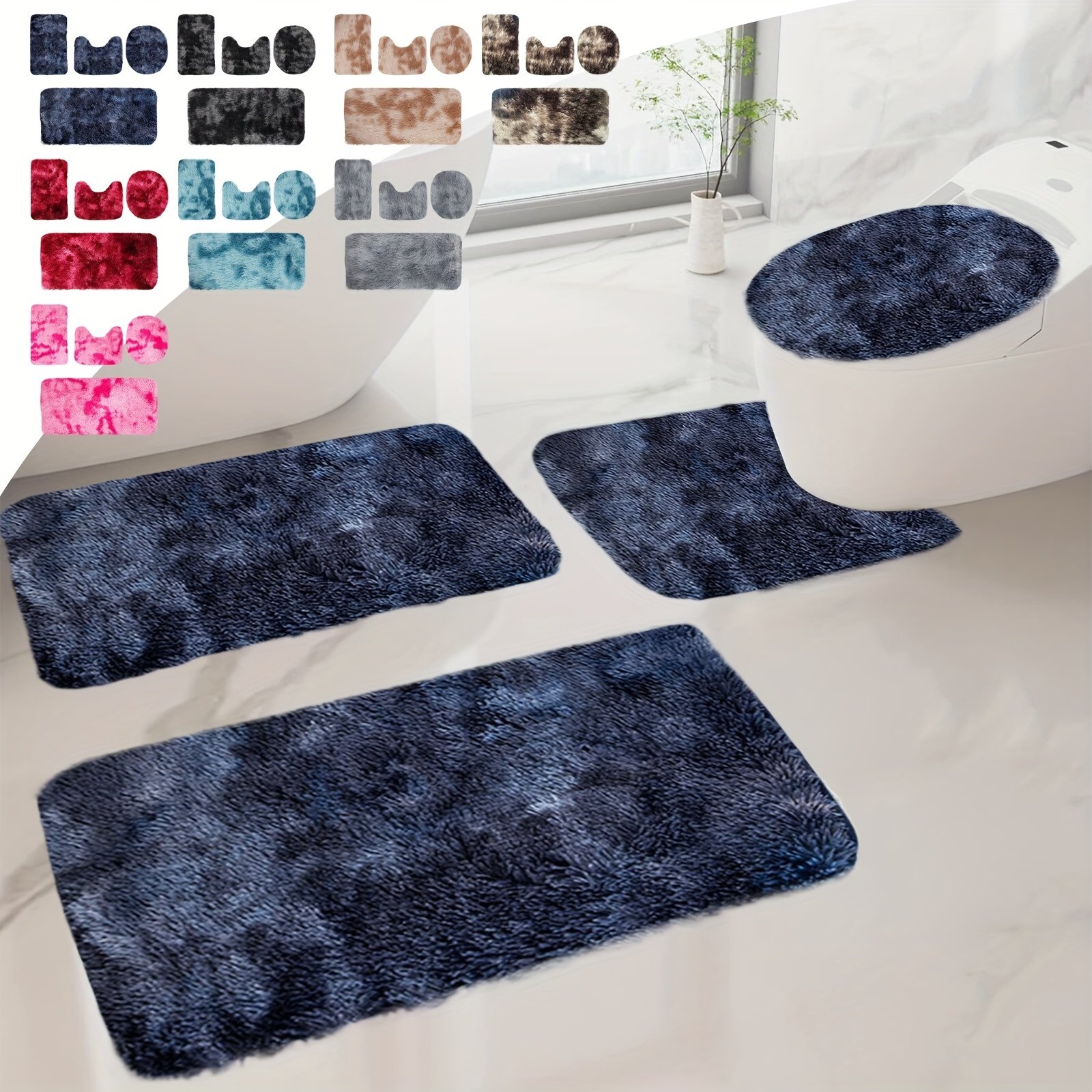 d9d784ab-dd45-407c-bd96-63de4325d09a-1.jpg 3/4/5pcs Mixed Colors Bath Mats Set Bathroom Rugs For 4/5pcs Toilet Mats Universal Soft Quickly Dry Comfortable Water Absorption Non-Slip Thick Machine Washable Easy Dry Dark Color - Image 1