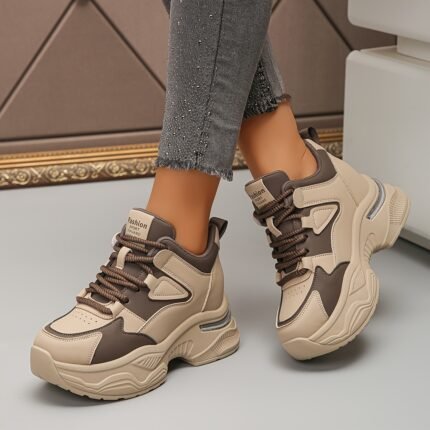 1 Pair Women'S Chunky Sneakers - Solid Color Slip-On Skateboard Shoes, Lightweight All-Season Footwear with Microfiber Upper, Fabric Inner, Rubber Sole, and EVA Insole