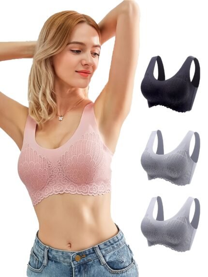 Secret Dig 3pcs Non Marking Wide Shoulder Strap Bra Without Steel Ring Lace High Elasticity Lightweight s Vest Anti Sagging Seamless Wireless Lifting Shaping Underwear.