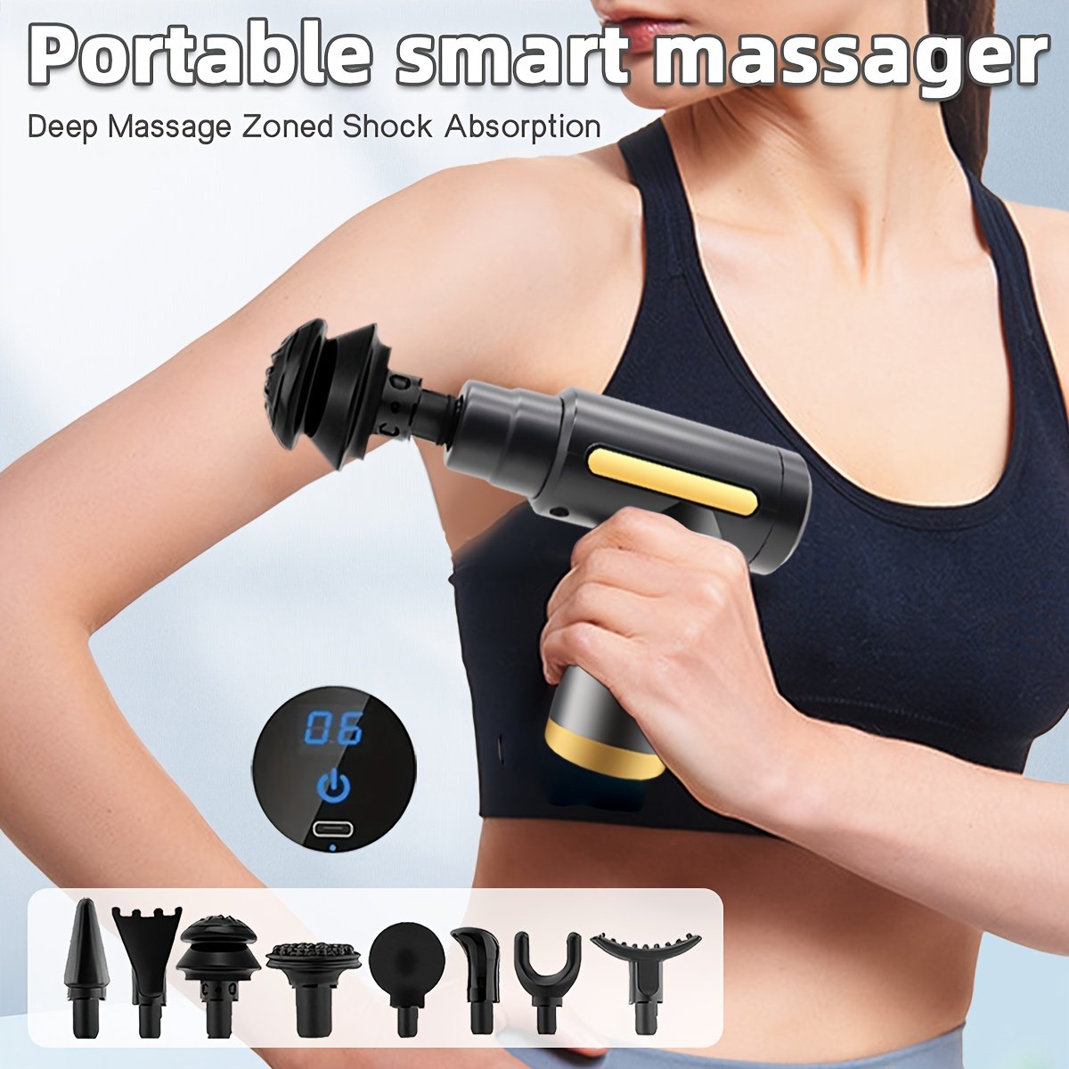 db41b926-d299-46c4-ba7c-62960ec68197.jpg Portable LCD 6-Speed Digital Fascia Gun, Adjustable Electric Fascia Massage Gun, Mini Massage Gun, Deep Tissue Massage Device, USB Charging, Equipped with 4 Interchangeable Massage Heads - Image 1