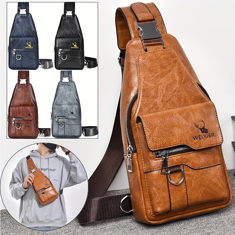 db43f2ee-7c06-4bb0-8401-21cce4b77a3e.jpg 1 Men'S New Faux Leather Retro Casual Simple Chest Bag, Crossbody Large Capacity Multi Compartment Premium Men'S Crossbody Bag, Suitable For Carrying On The Go. - Image 1