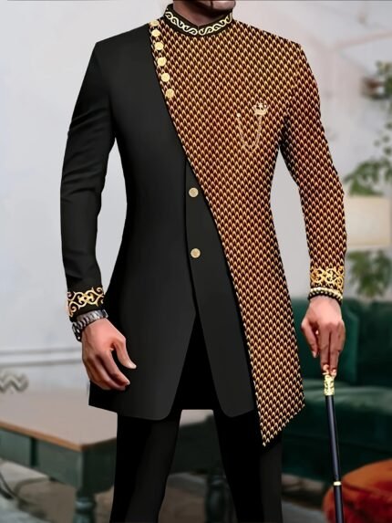 Men's Casual Long-sleeved Two-piece Suit, Mid-length Top And Trousers