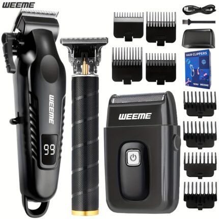 WEEME New 826 Men's Professional Electric Clipper 3pcs/1pc with USB Charging, Cordless Electric Clipper And Razor Kit with Digital Display for Convenient Full Salon Barber Shop Use, Suitable for Home Men